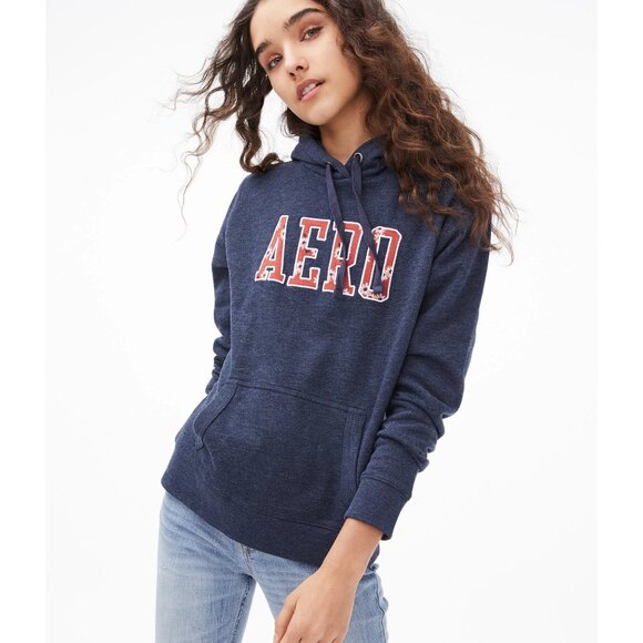 Aeropostale Tops - Aeropostale Y2K Style Navy Preppy Floral Graphic Logo Hoodie Women's Size XL
